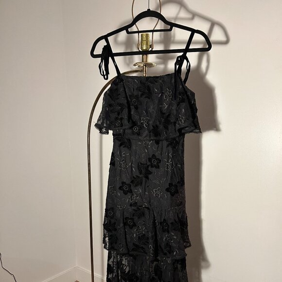 ML Monique Lhuillier Evening Gown Black Floral Print US 2 - Picture 1 of 4